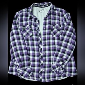 Purple And White, Black Plaid Womens Jacket. Soft Inside With Front Pockets.